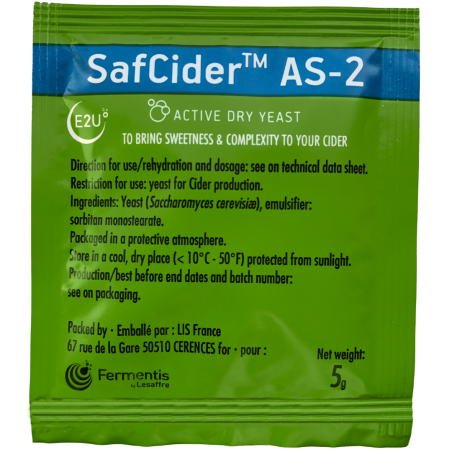 Fermentis SafCider AS-2 Active Dry Yeast for Cider, 5g