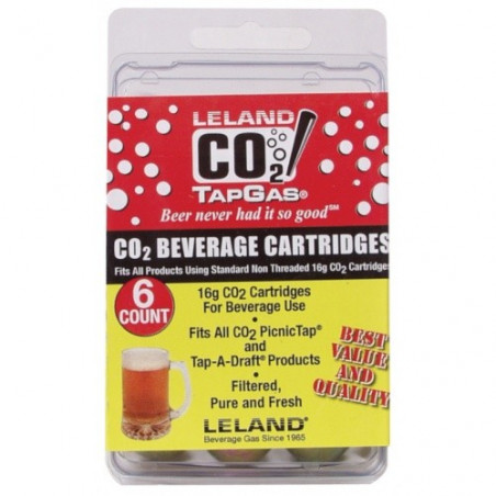Leland TapGas CO2 Cartridge (16 g) - 6 Count/Unthreaded